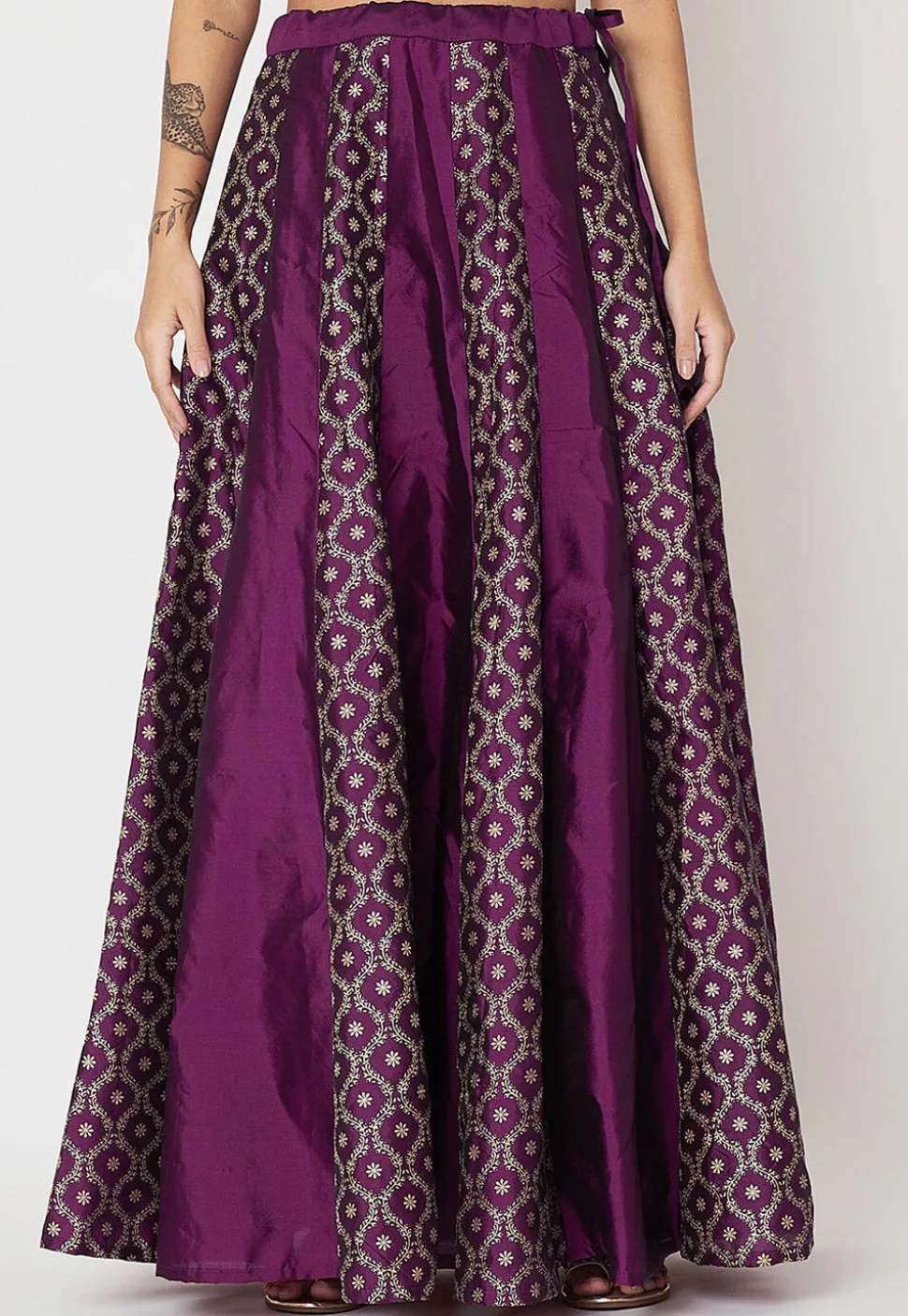 Foil Printed Art Silk Skirt in Violet
