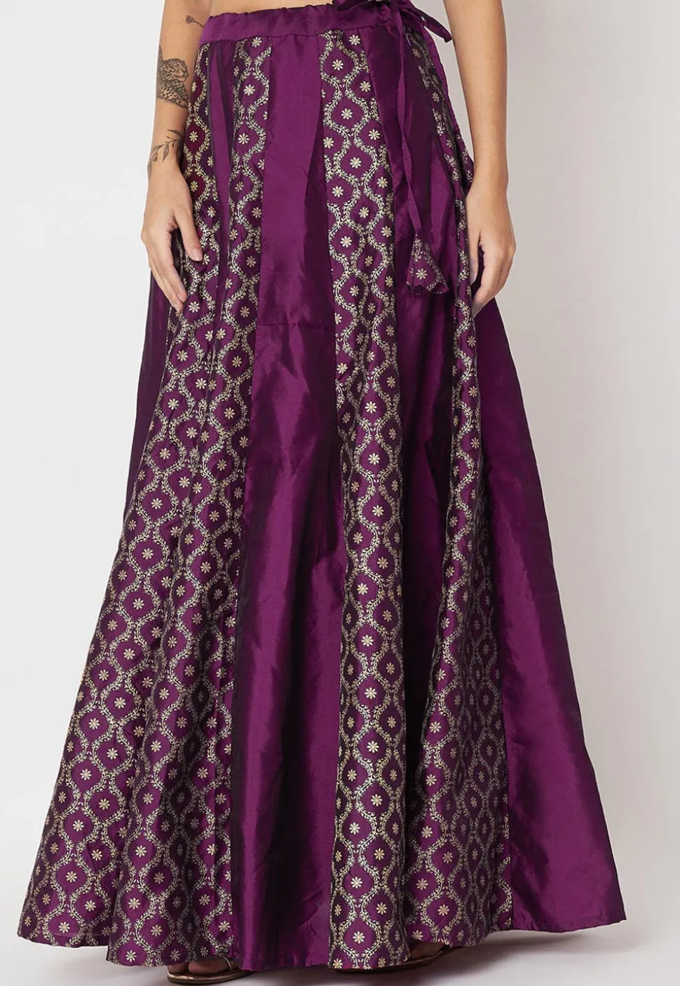 Foil Printed Art Silk Skirt in Violet