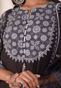 Foil Printed Chanderi Silk Pakistani Suit in Black