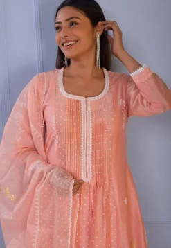 Foil Printed Chanderi Silk Pakistani Suit in Peach
