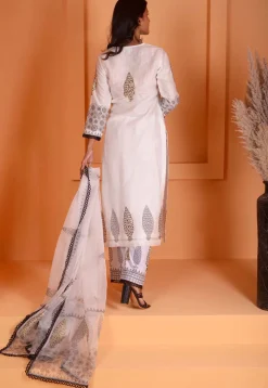 Foil Printed Chanderi Silk Pakistani Suit in Off White