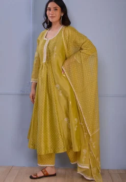 Foil Printed Chanderi Silk Pakistani Suit in Light Green