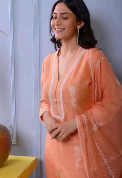 Foil Printed Chanderi Silk Pakistani Suit in Orange