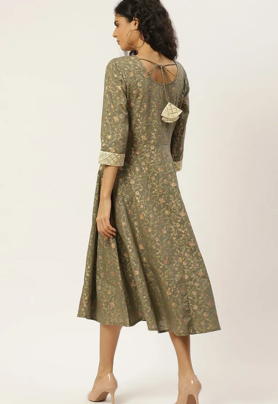 Foil Printed Cotton Anarkali Kurta in Grey
