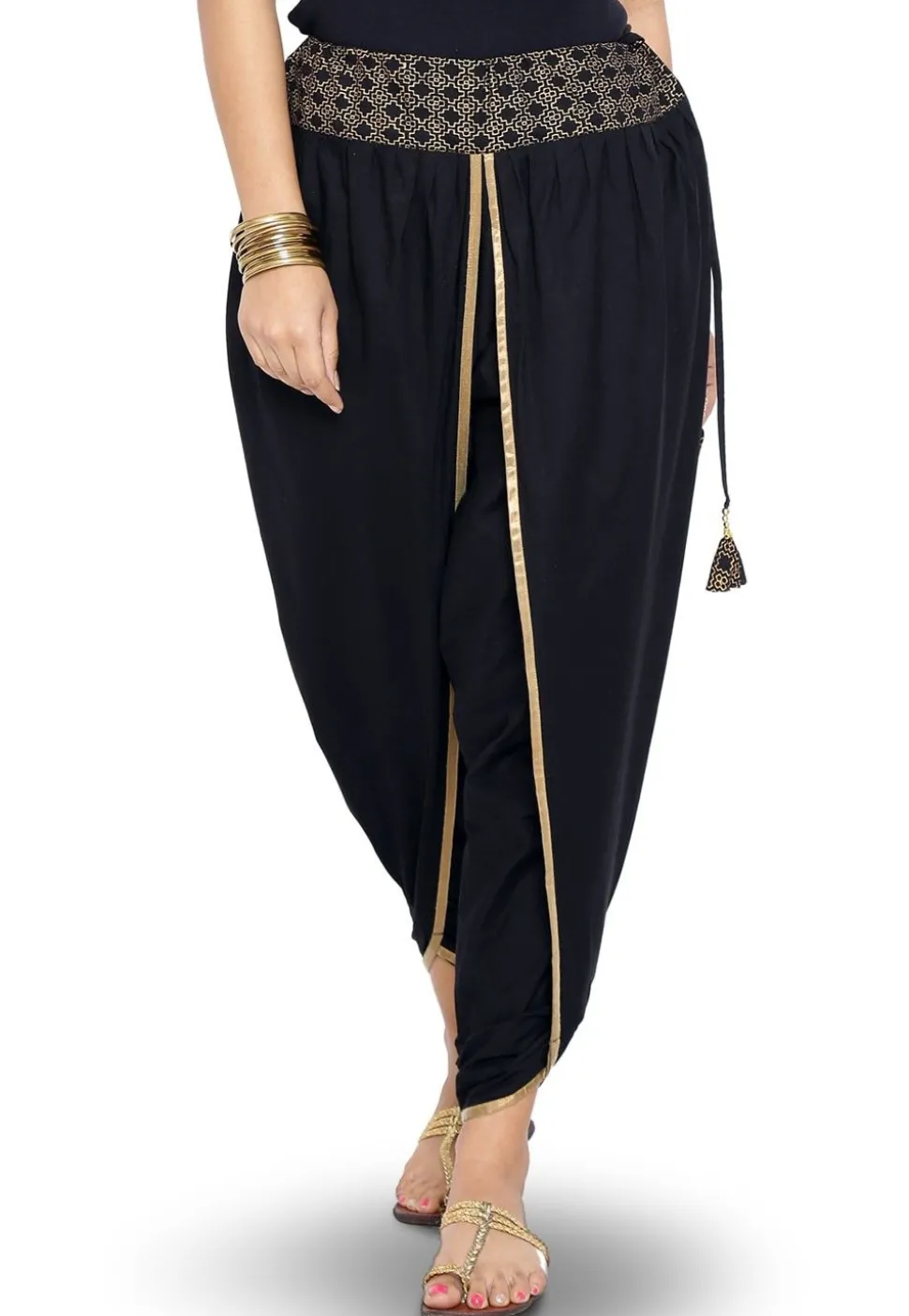 Foil printed Cotton Dhoti Pant in Black
