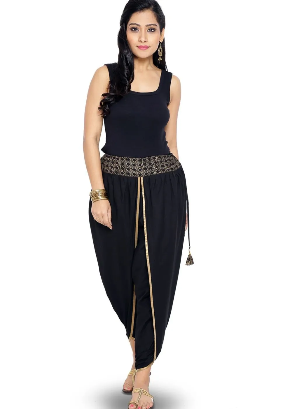 Foil printed Cotton Dhoti Pant in Black