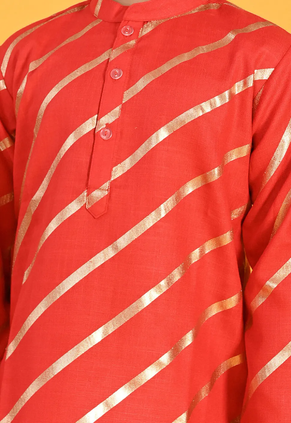 Foil Printed Cotton Kurta Set in Red