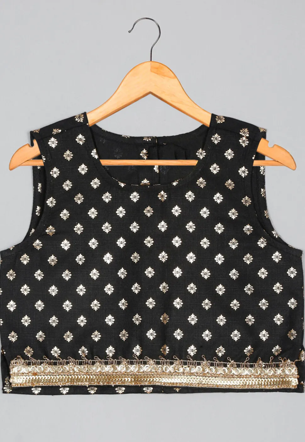 Foil Printed Cotton Lehenga in Black