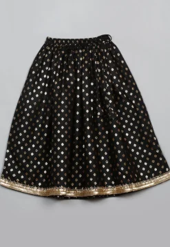 Foil Printed Cotton Lehenga in Black