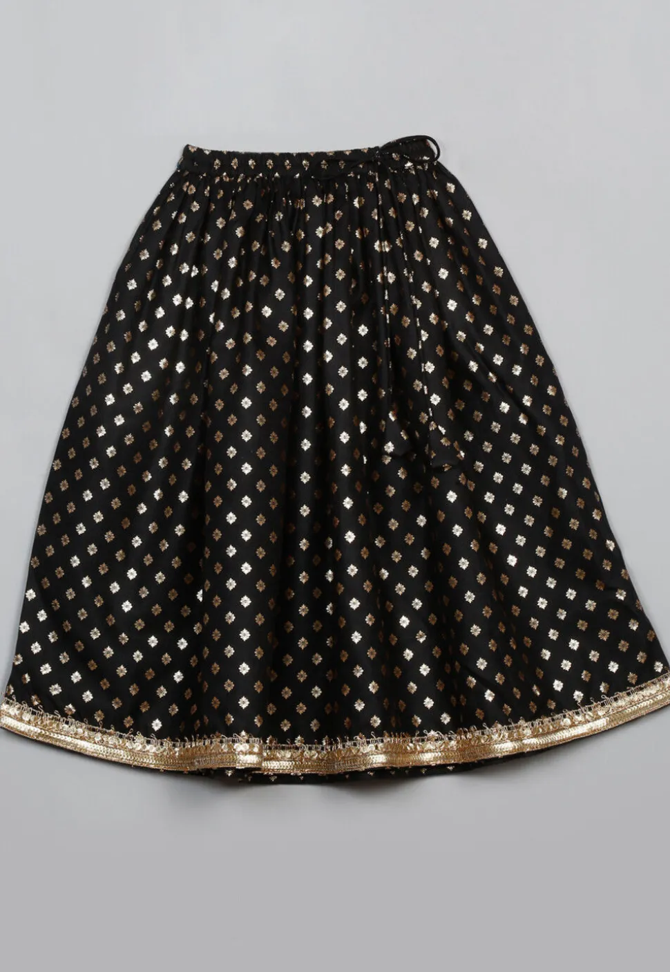Foil Printed Cotton Lehenga in Black