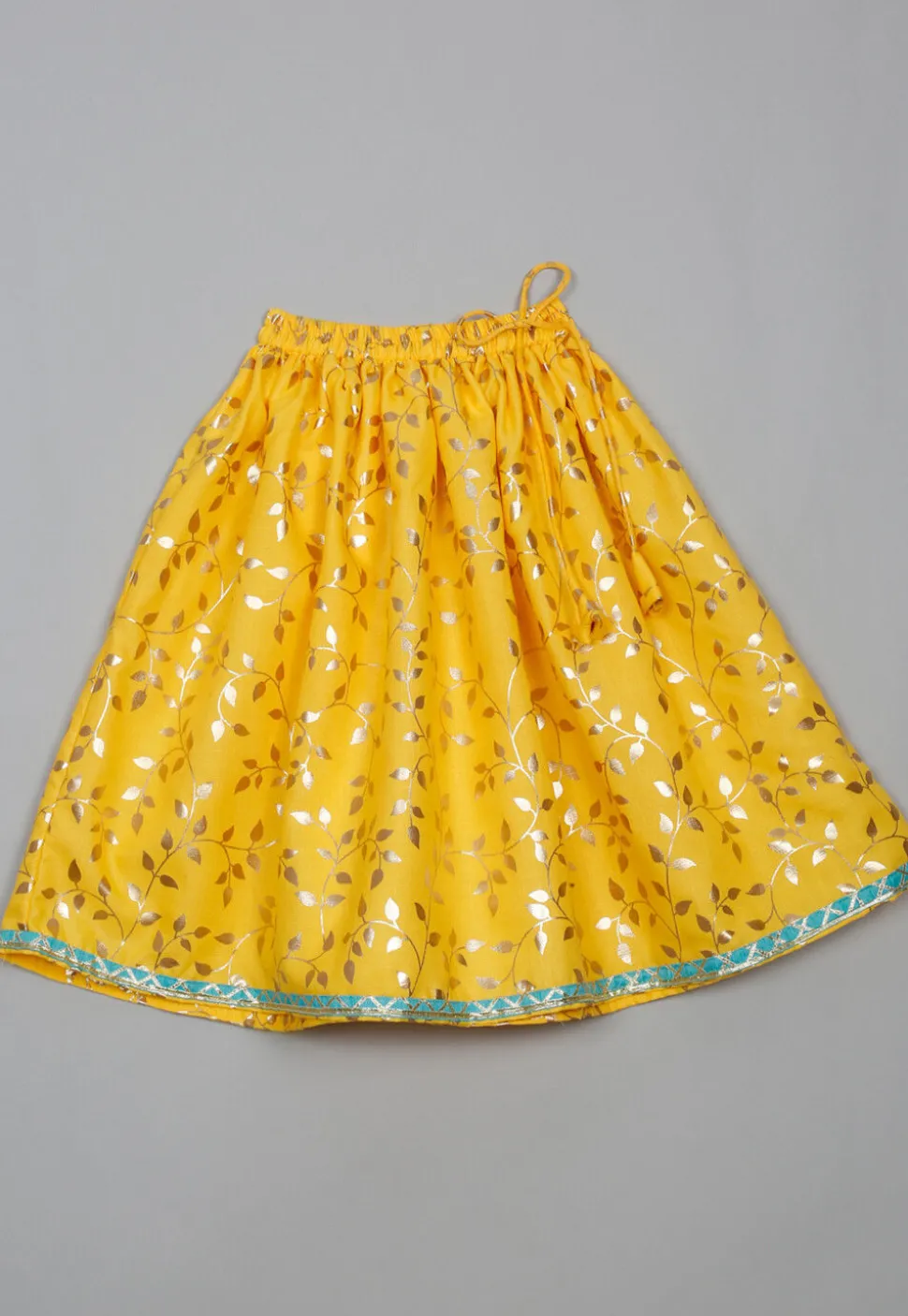 Foil Printed Cotton Lehenga in Yellow