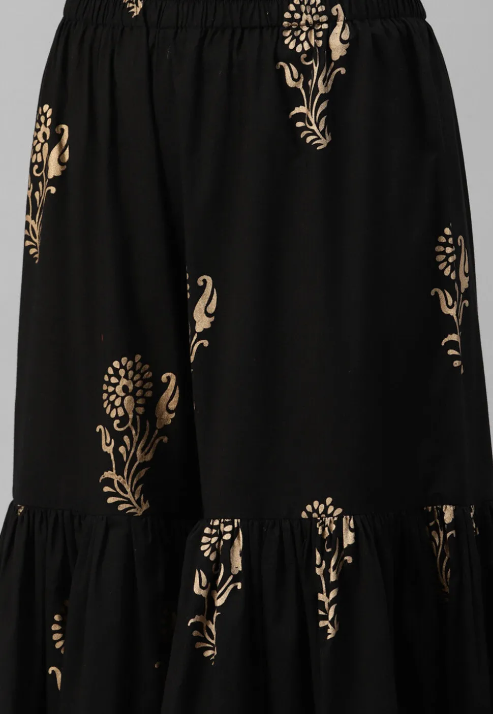 Foil Printed Cotton Pakistani Suit in Black