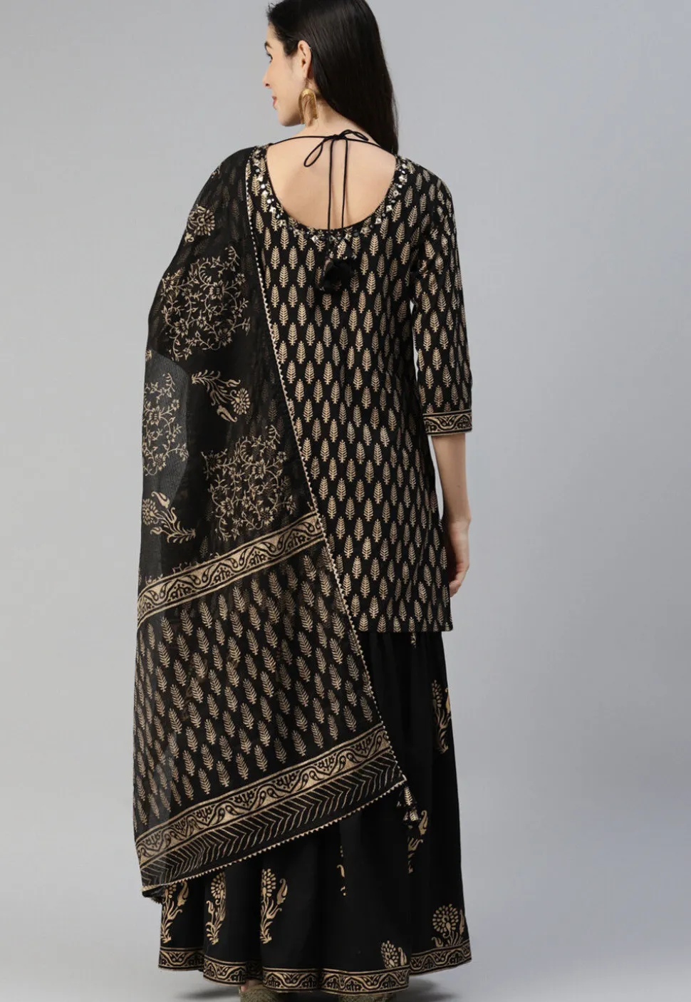 Foil Printed Cotton Pakistani Suit in Black