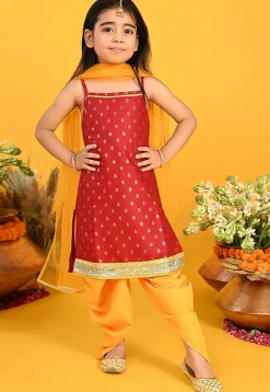 Foil Printed Cotton Punjabi Suit in Maroon