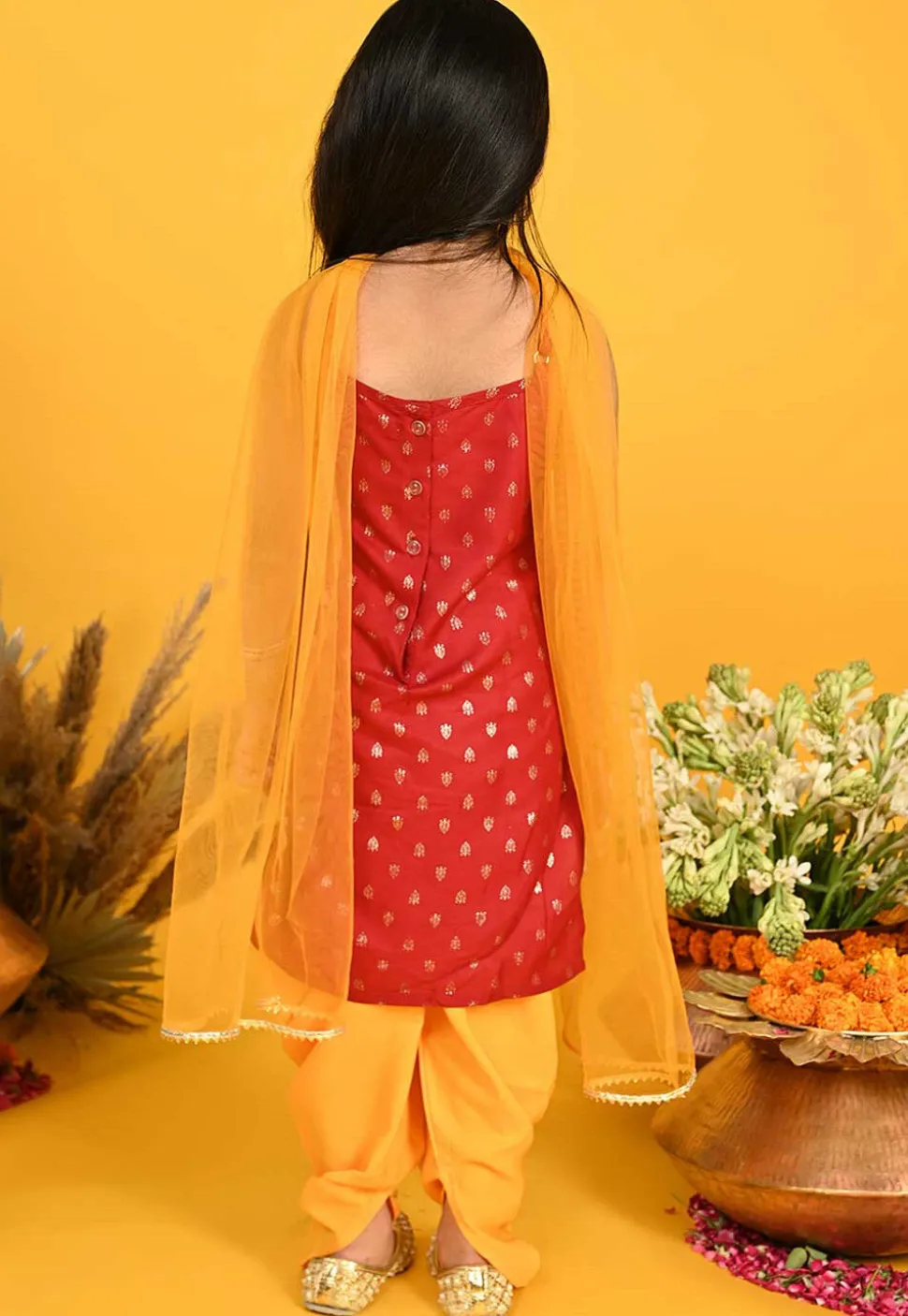 Foil Printed Cotton Punjabi Suit in Maroon