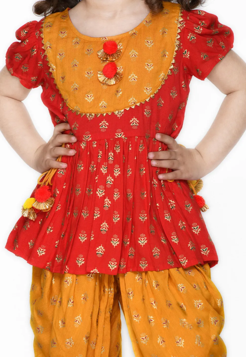Foil Printed Cotton Punjabi Suit in Red