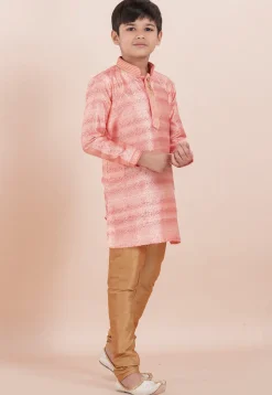 Foil Printed Cotton Silk Kurta Set in Shaded Pink