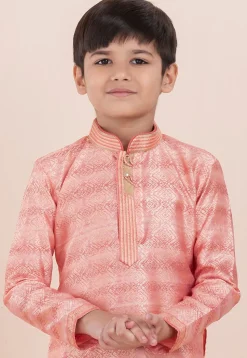 Foil Printed Cotton Silk Kurta Set in Shaded Pink