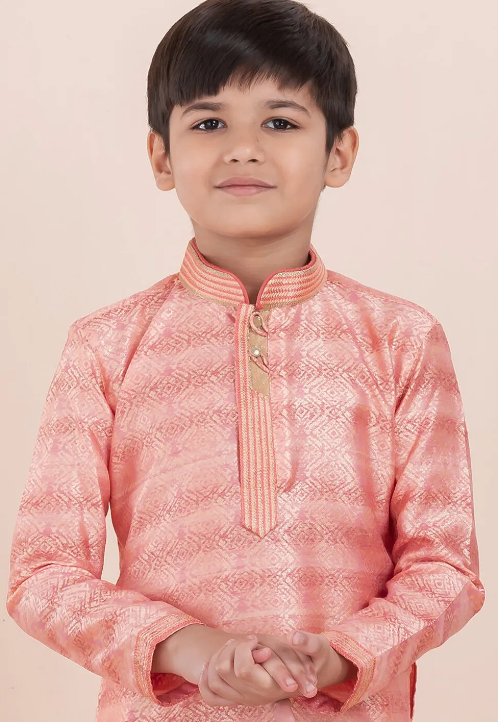 Foil Printed Cotton Silk Kurta Set in Shaded Pink