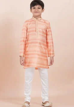 Foil Printed Cotton Silk Kurta Set in Shaded Peach