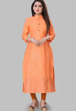 Foil Printed Cotton Silk Kurta in Orange