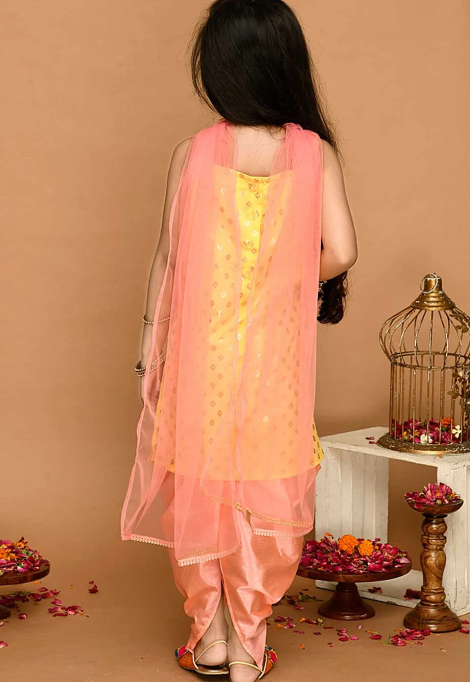 Foil Printed Cotton Silk Punjabi Suit in Yellow