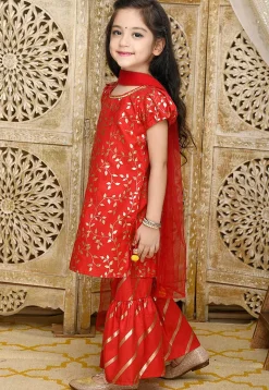 Foil Printed Cotton Silk Pakistani Suit in Red