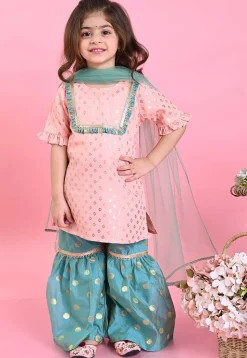 Foil Printed Cotton Silk Pakistani Suit in Pink