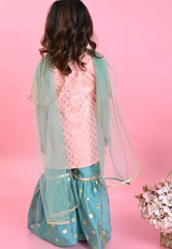 Foil Printed Cotton Silk Pakistani Suit in Pink