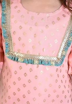 Foil Printed Cotton Silk Pakistani Suit in Pink