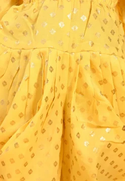 Foil Printed Cotton Tunic Set in Yellow