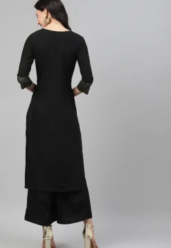 Foil Printed Crepe Straight Kurta in Black