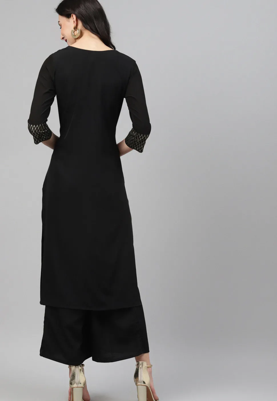 Foil Printed Crepe Straight Kurta in Black