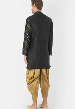 Foil Printed Dupion Silk Kurta Set in Black