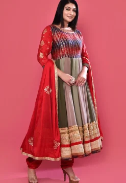 Foil Printed Georgette Anarkali Suit in Multicolor