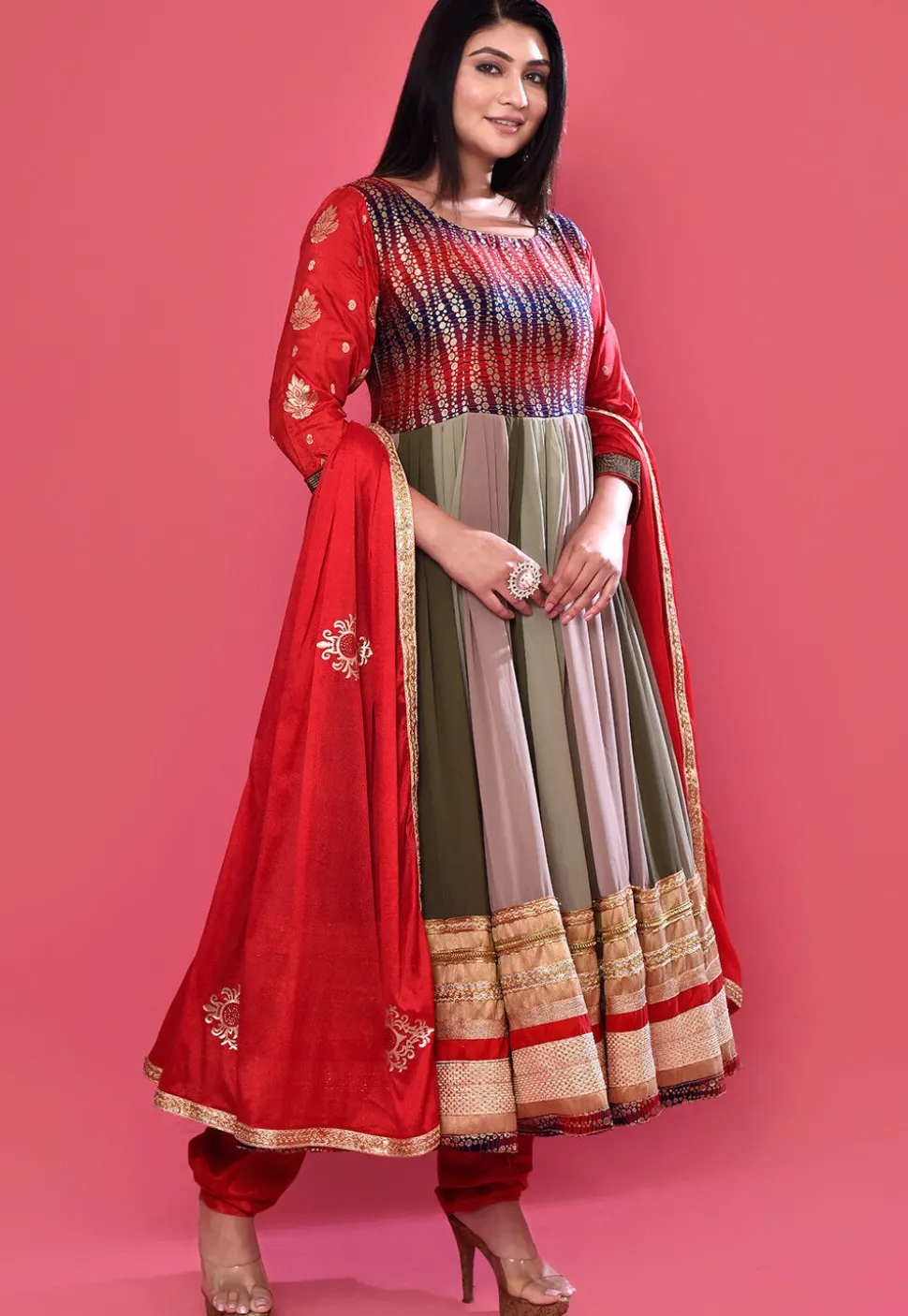 Foil Printed Georgette Anarkali Suit in Multicolor