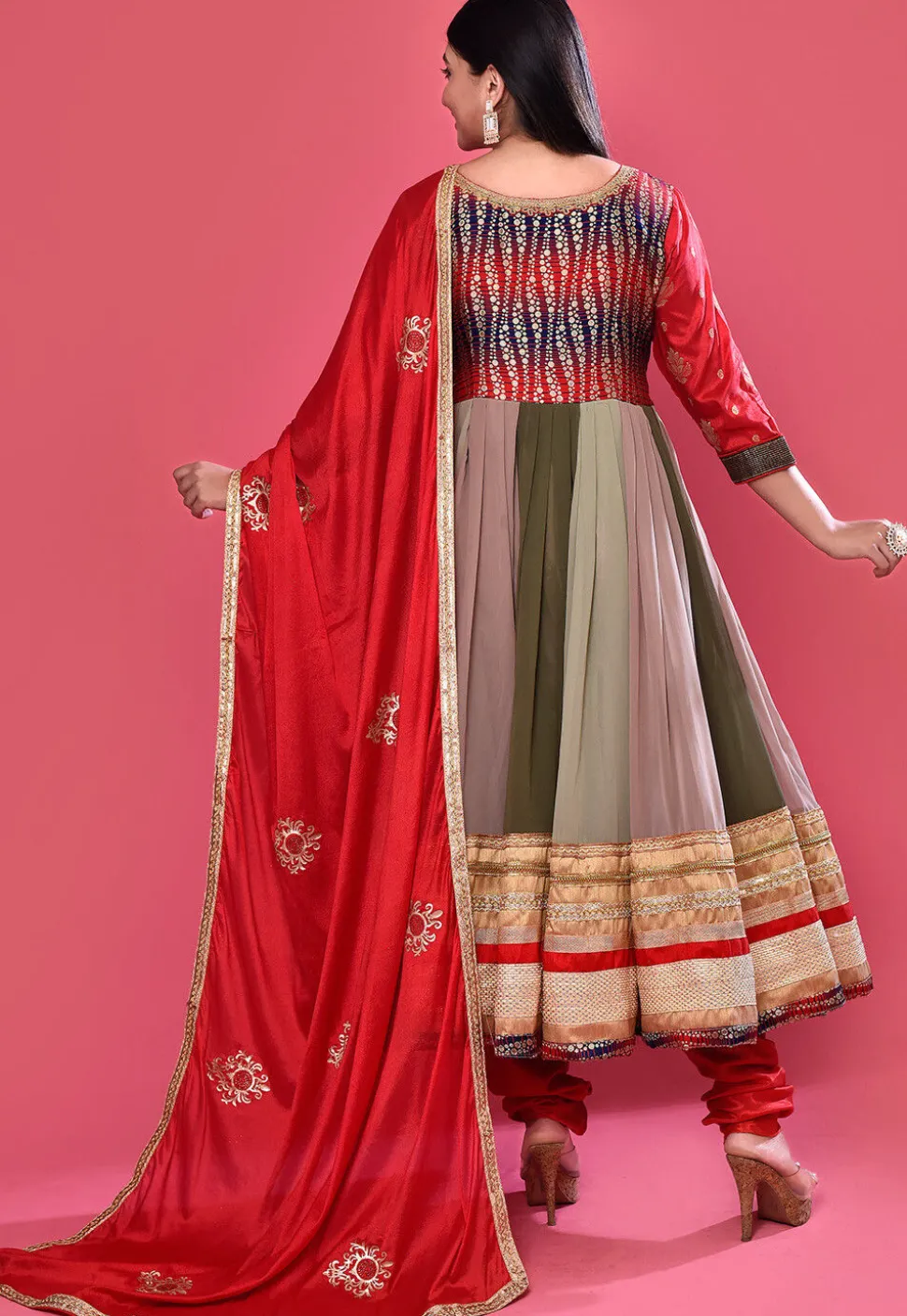Foil Printed Georgette Anarkali Suit in Multicolor