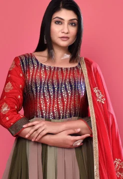 Foil Printed Georgette Anarkali Suit in Multicolor