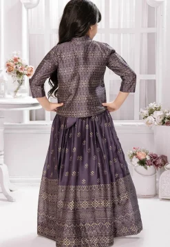Foil Printed Georgette Gown in Purple