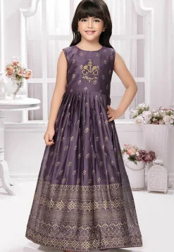 Foil Printed Georgette Gown in Purple