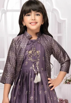 Foil Printed Georgette Gown in Purple