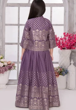 Foil Printed Georgette Gown in Purple