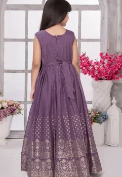 Foil Printed Georgette Gown in Purple