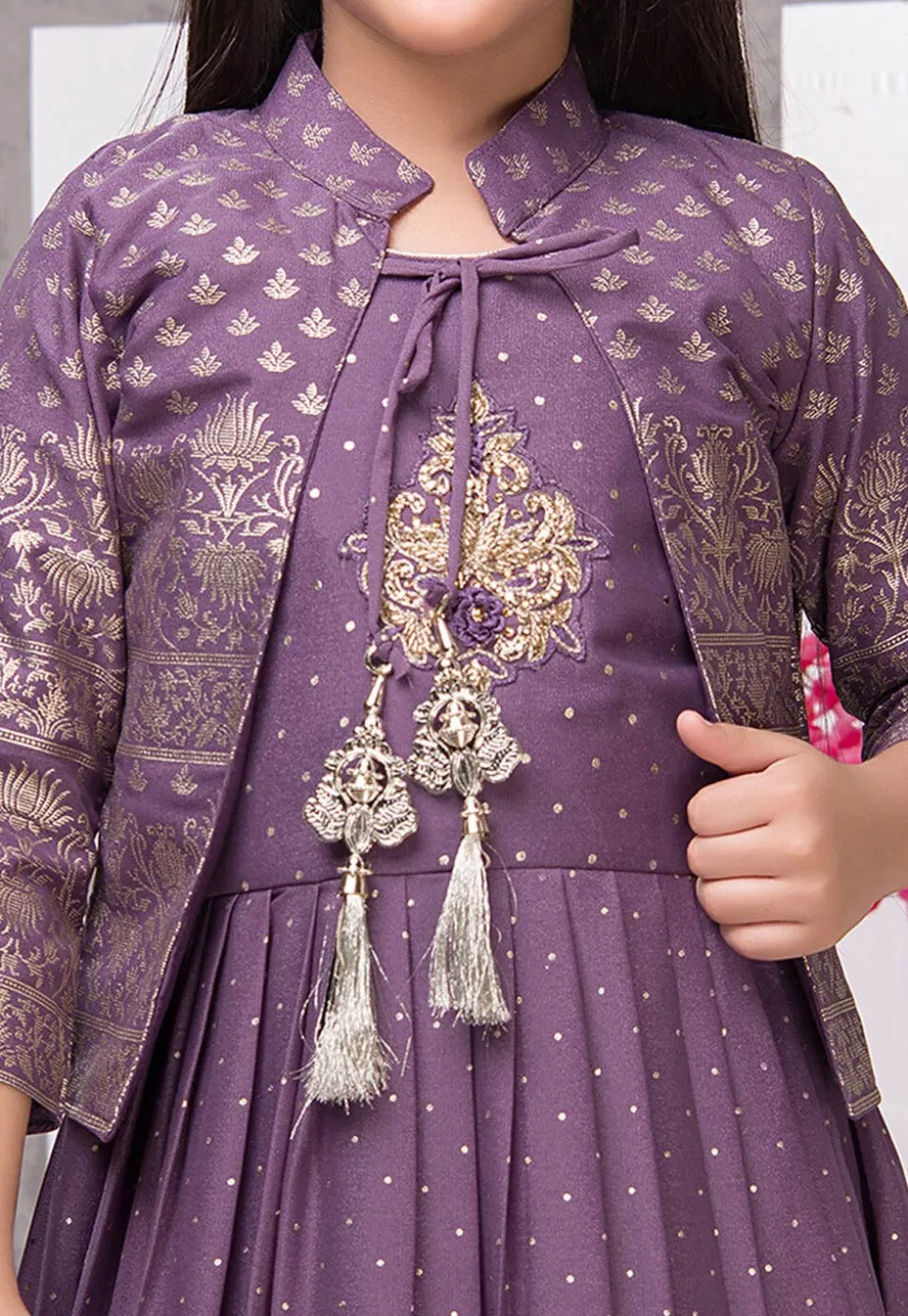 Foil Printed Georgette Gown in Purple