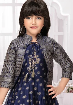 Foil Printed Georgette Gown in Navy Blue