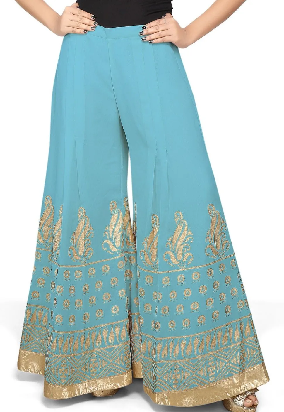 Foil Printed Georgette Palazzo in Sky Blue