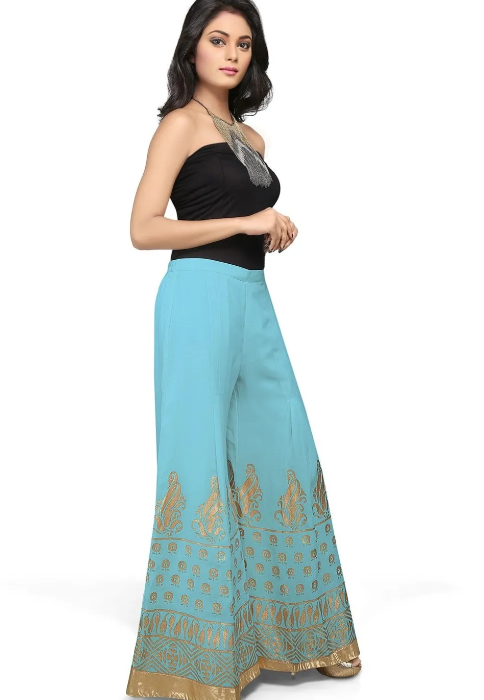 Foil Printed Georgette Palazzo in Sky Blue