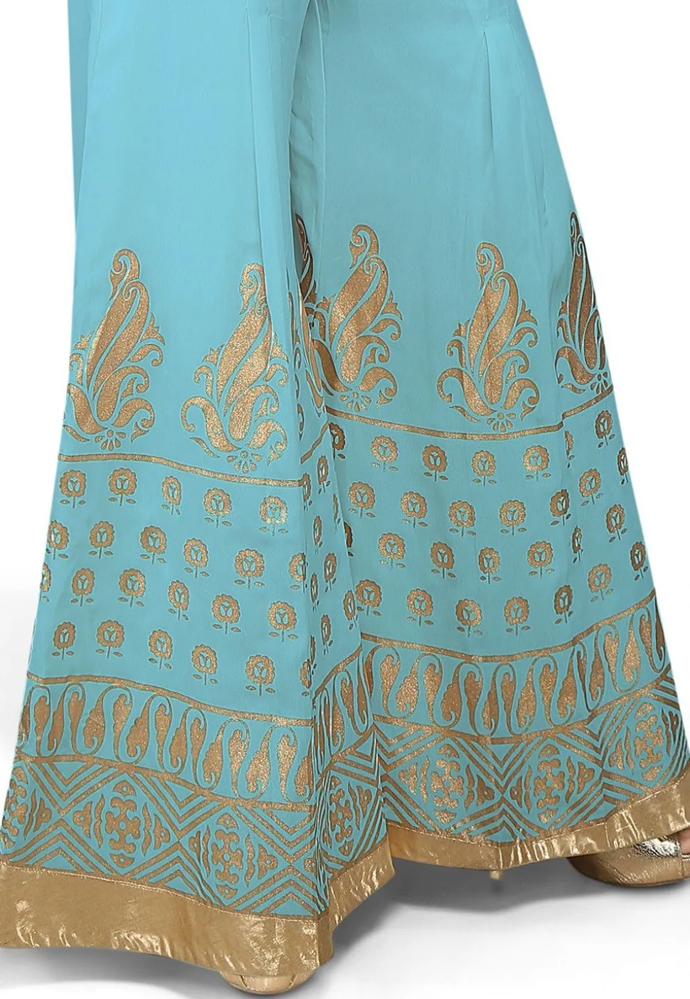Foil Printed Georgette Palazzo in Sky Blue