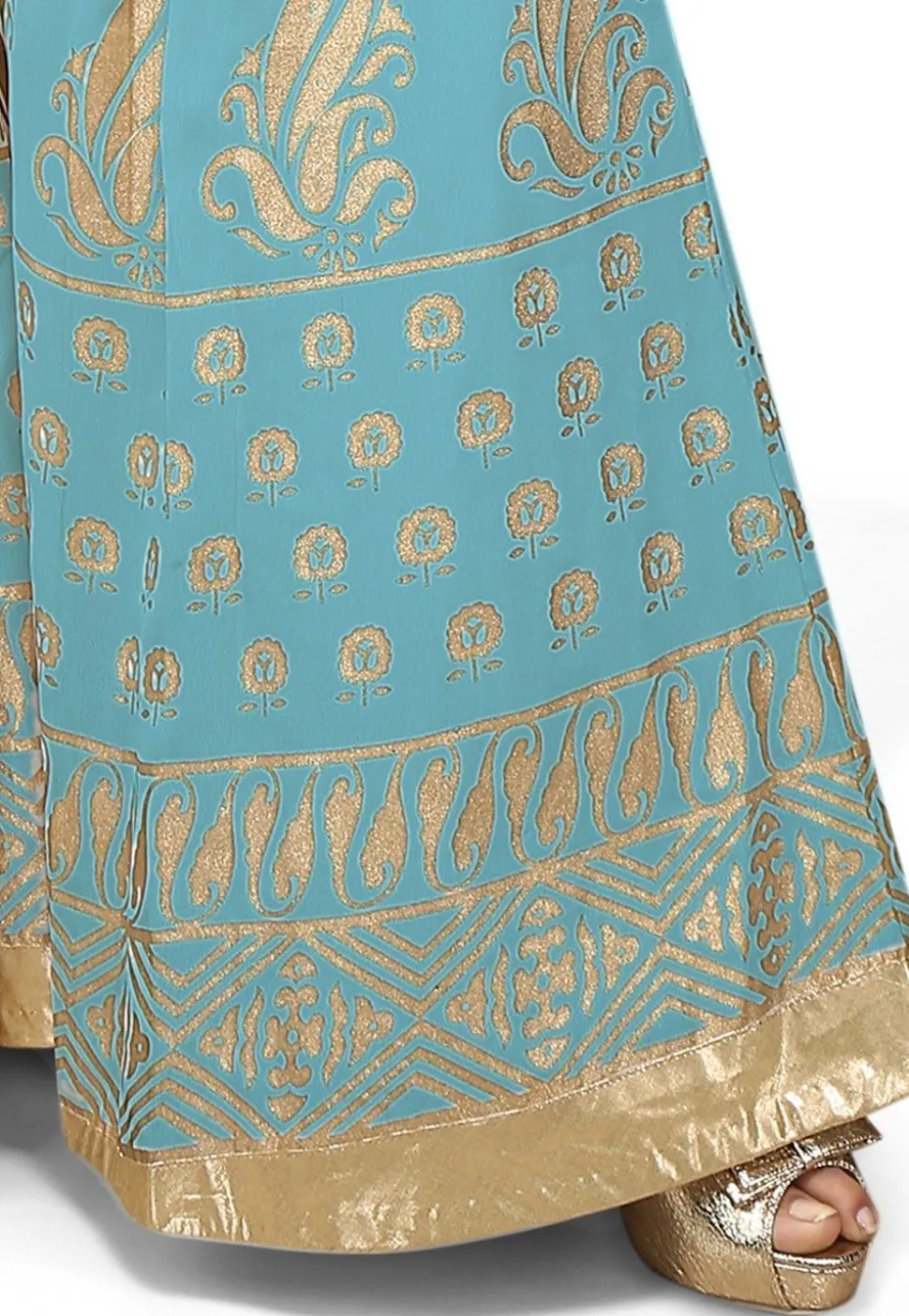 Foil Printed Georgette Palazzo in Sky Blue