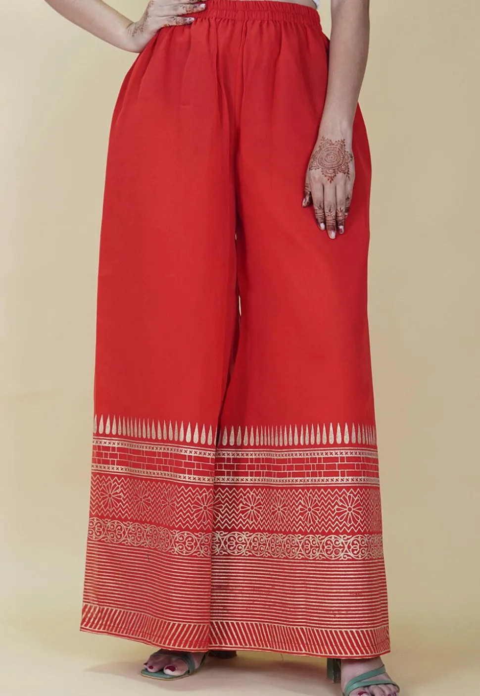 Foil Printed Georgette Palazzo in Red